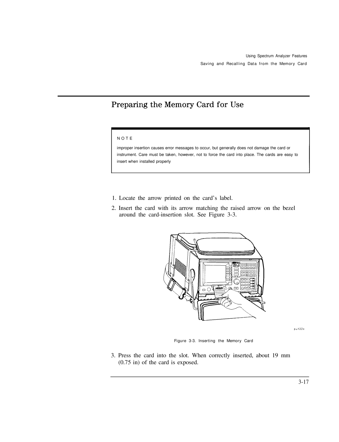 HP Cable Box 8591C manual Preparing the Memory Card for Use, Inserting the Memory Card 