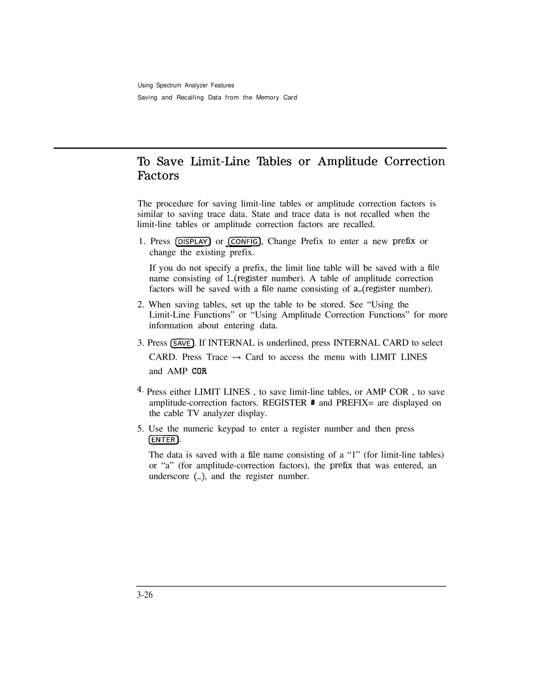 HP Cable Box 8591C manual To Save Limit-Line l%bles or Amplitude Correction Factors 