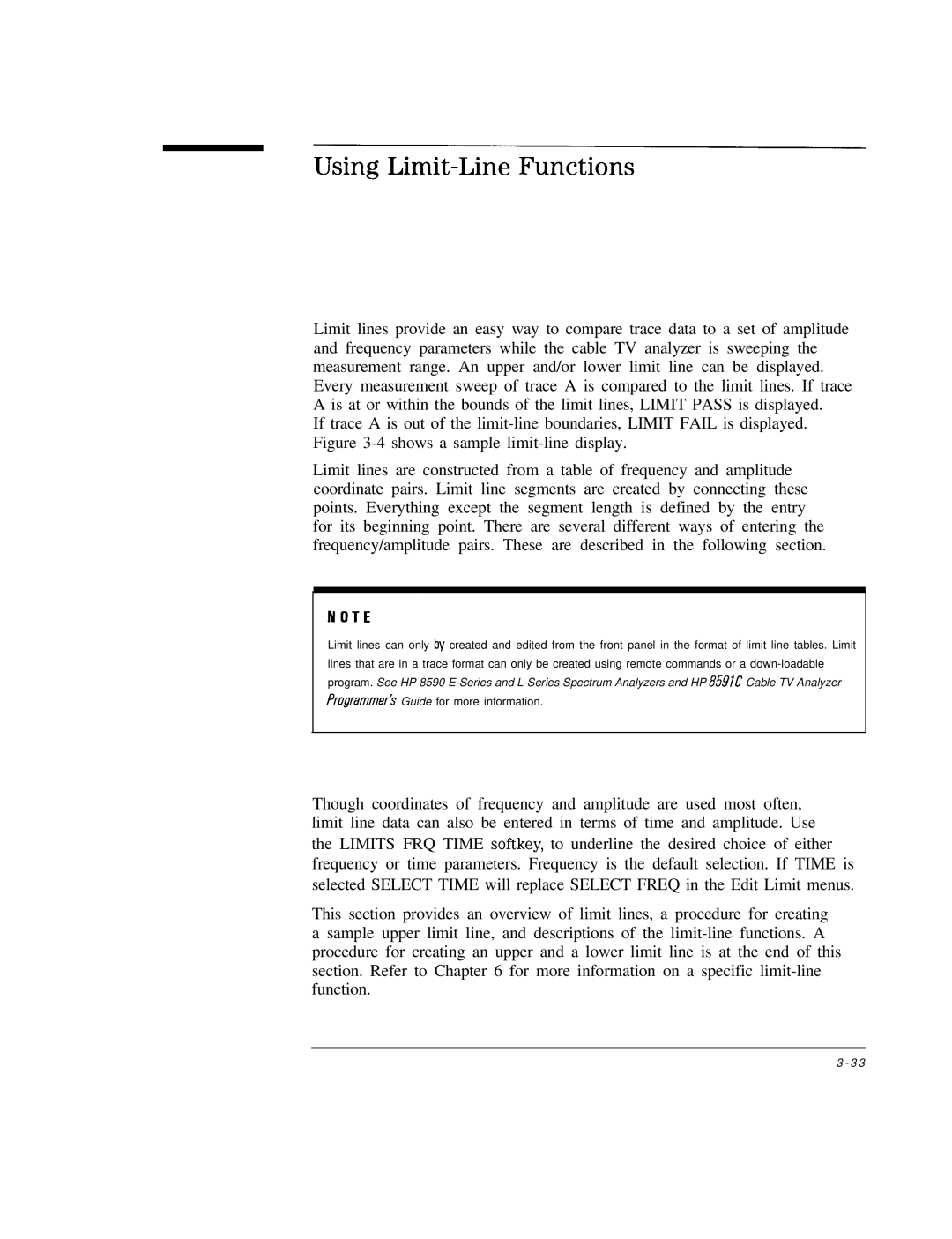 HP Cable Box 8591C manual Using Limit-Line Functions 