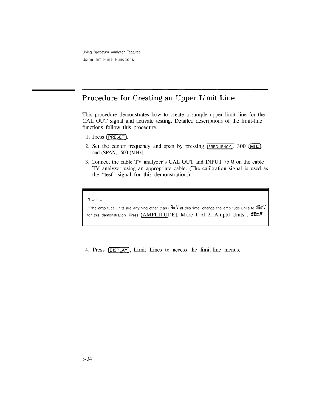 HP Cable Box 8591C manual Procedure for Creating an Upper Limit Line 