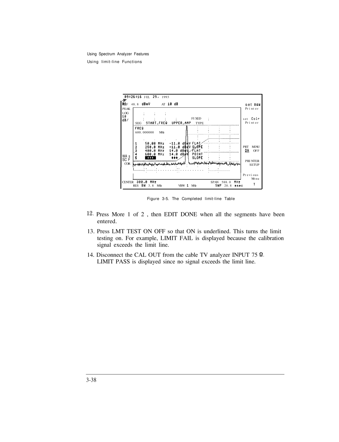 HP Cable Box 8591C manual Completed limit-line Table 