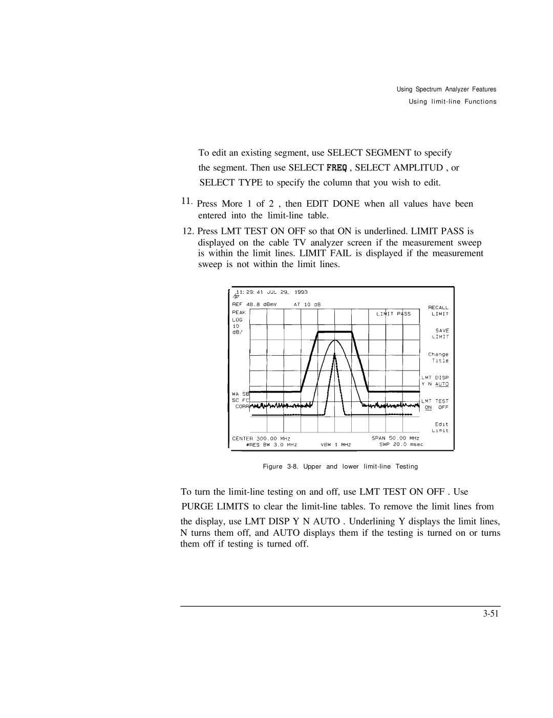 HP Cable Box 8591C manual Upper and lower limit-line Testing 