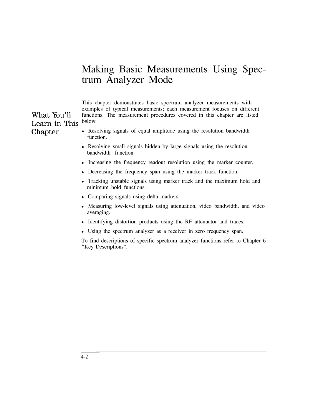 HP Cable Box 8591C manual Making Basic Measurements Using Spec- trum Analyzer Mode, Learn in This be1ow 