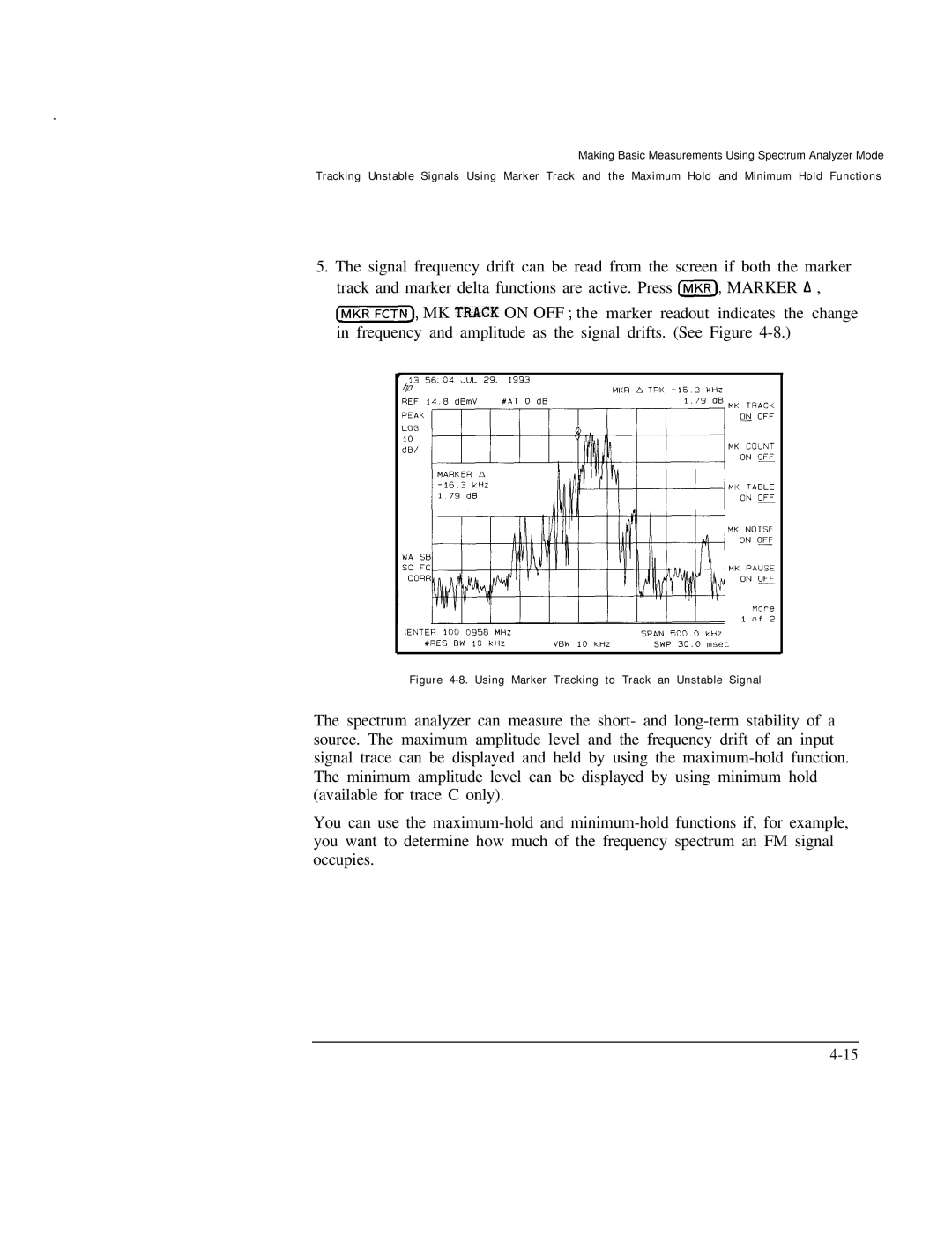 HP Cable Box 8591C manual Using Marker Tracking to Track an Unstable Signal 