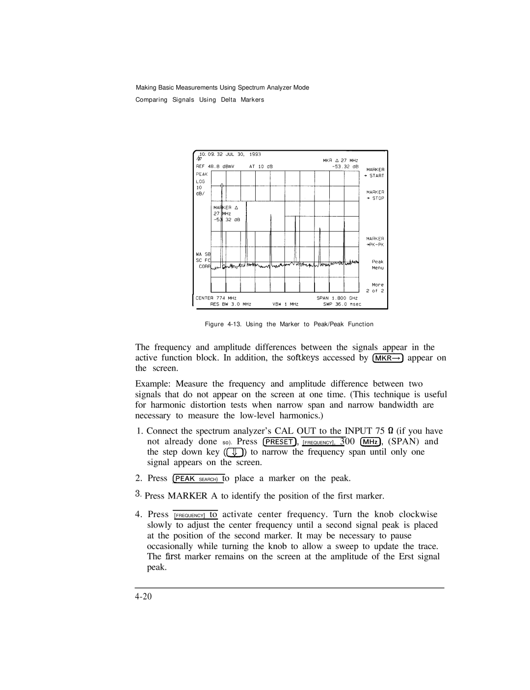 HP Cable Box 8591C manual Using the Marker to Peak/Peak Function 