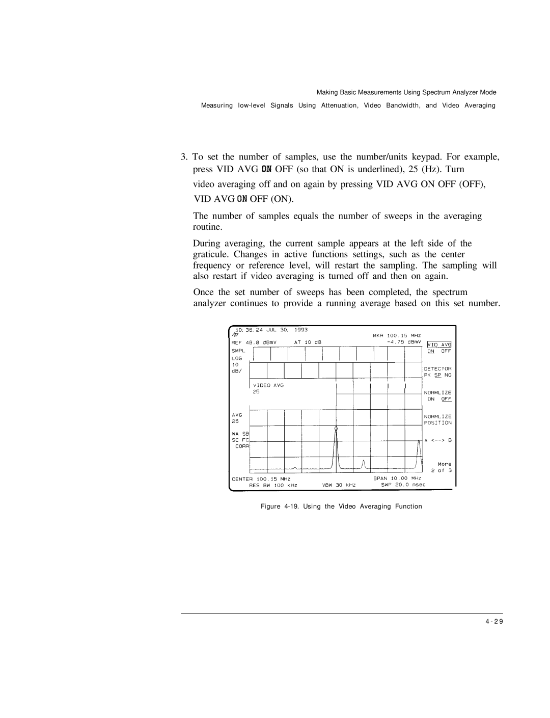 HP Cable Box 8591C manual VID AVG OM OFF on, Using the Video Averaging Function 