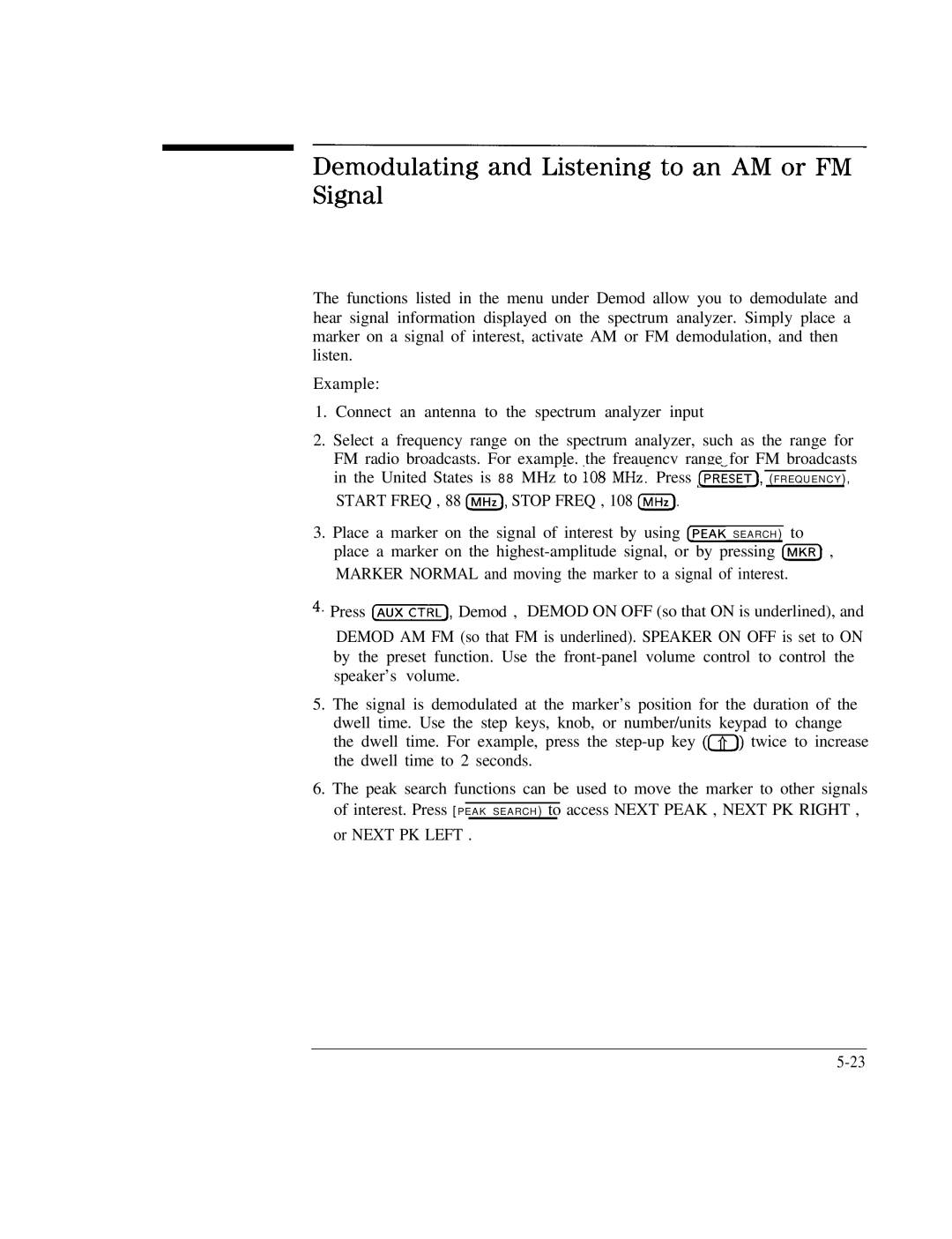 HP Cable Box 8591C manual Demodulating and Listening to an AM or FM Signal 