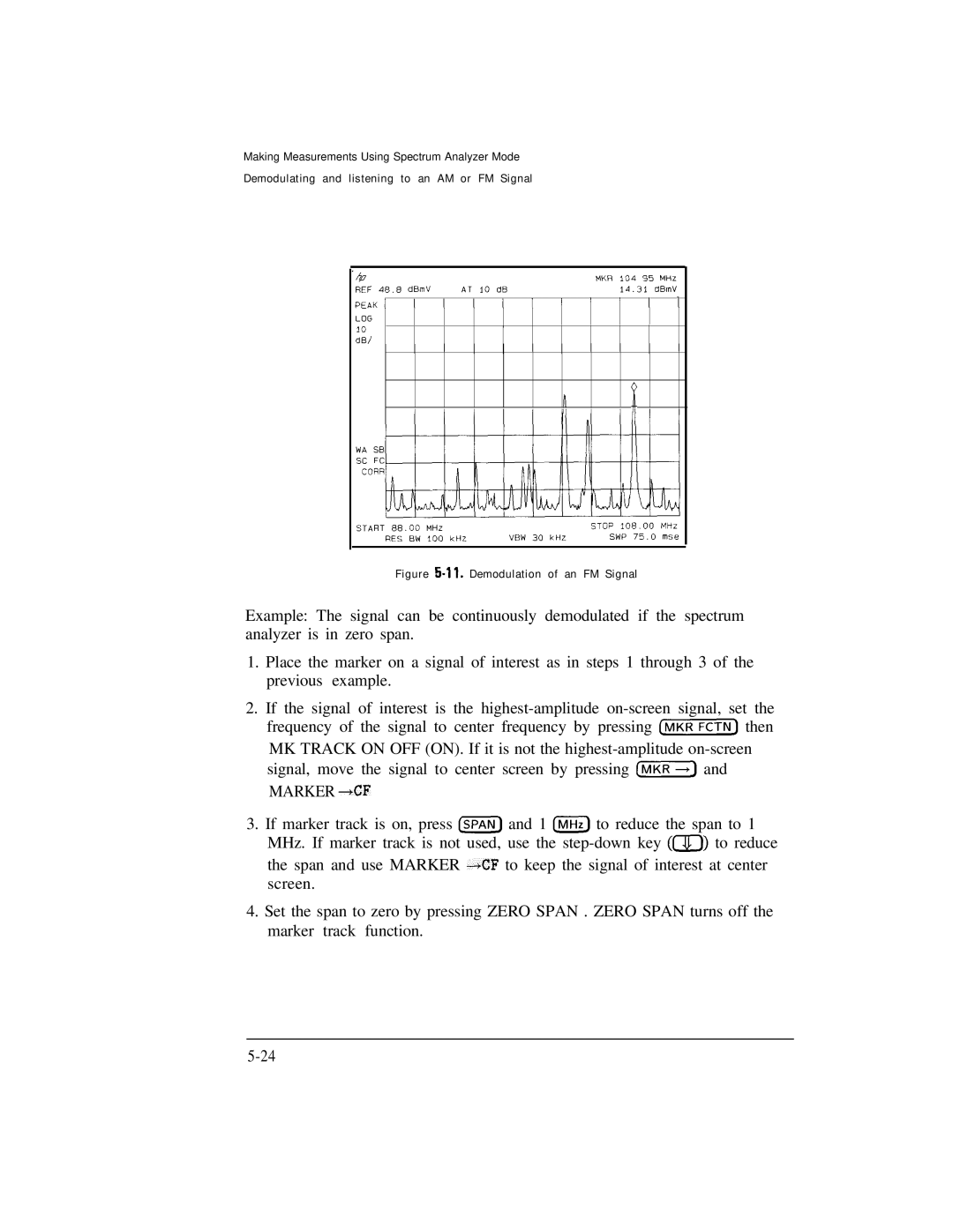 HP Cable Box 8591C manual Marker +CF, Demodulation of an FM Signal 