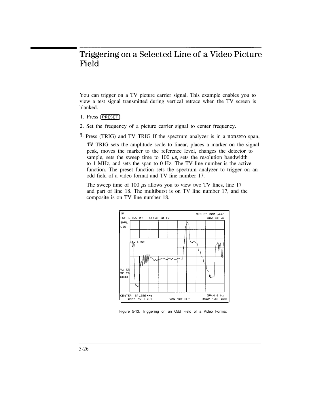 HP Cable Box 8591C manual Triggering on a Selected Line of a Video Picture Field, Center 