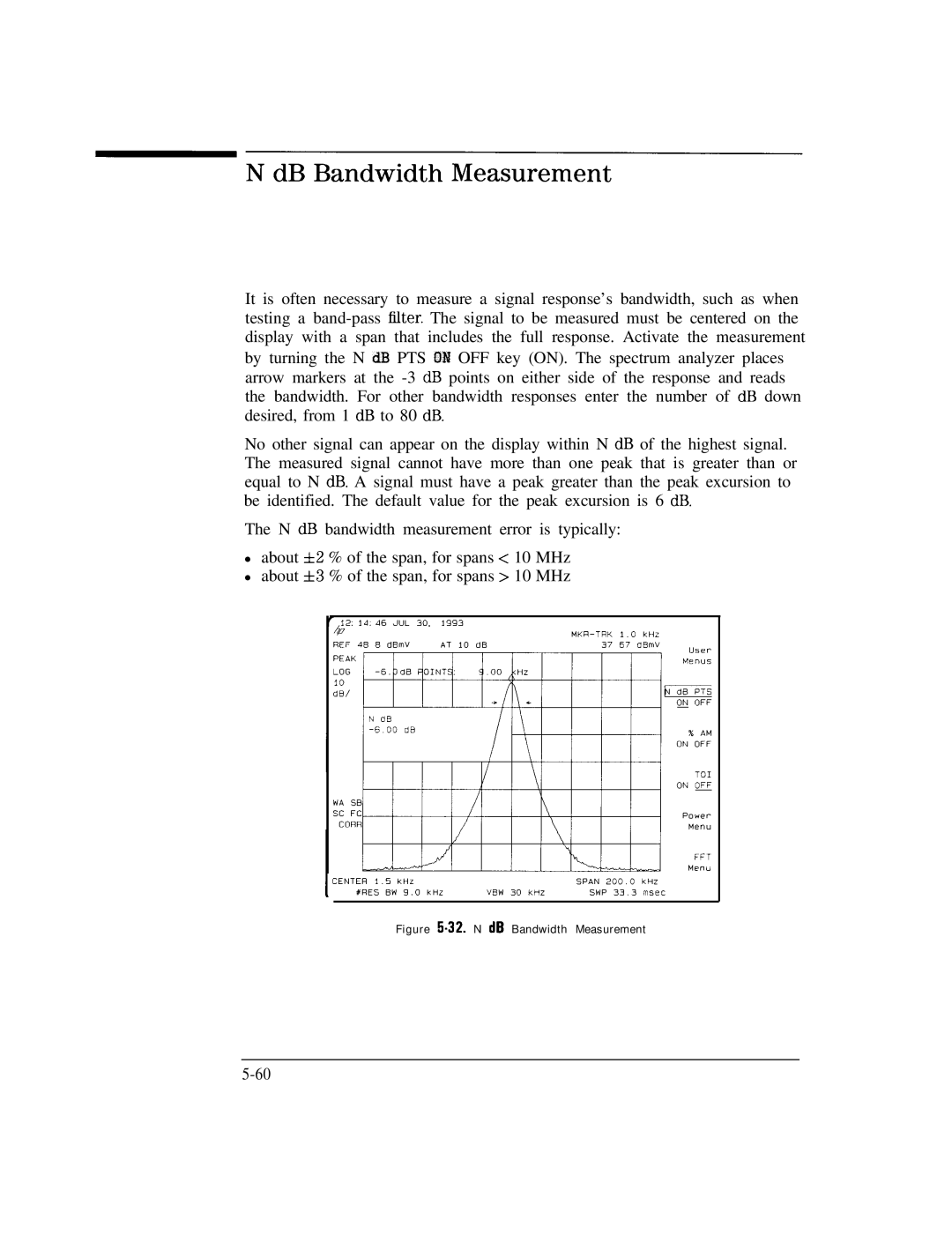 HP Cable Box 8591C manual DB Bandwidth Measurement, N dB Bandwidth Measurement 