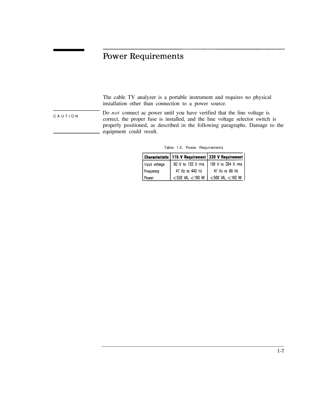 HP Cable Box 8591C manual Power Requirements 