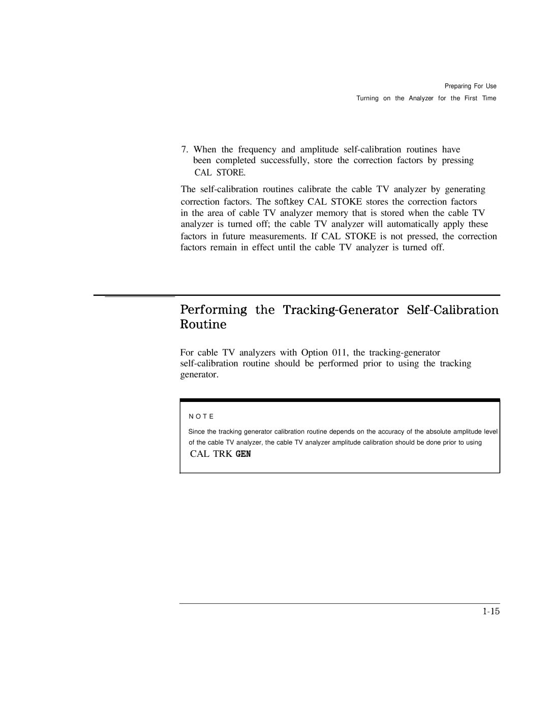 HP Cable Box 8591C manual Performing the Tracking-Generator Self-Calibration Routine, CAL Store, Cal Trk Gen 