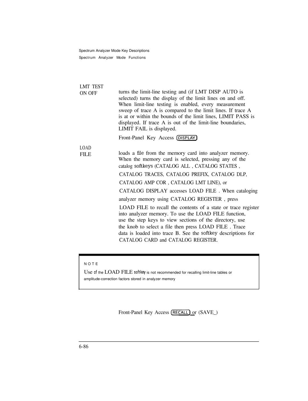 HP Cable Box 8591C manual Load File, Catalog TRACES, Catalog PREFIX, Catalog DLP 