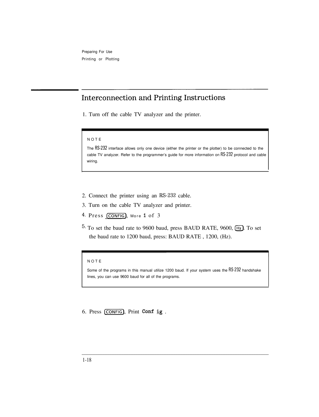 HP Cable Box 8591C manual Interconnection and Printing Instructions, Turn off the cable TV analyzer and the printer 