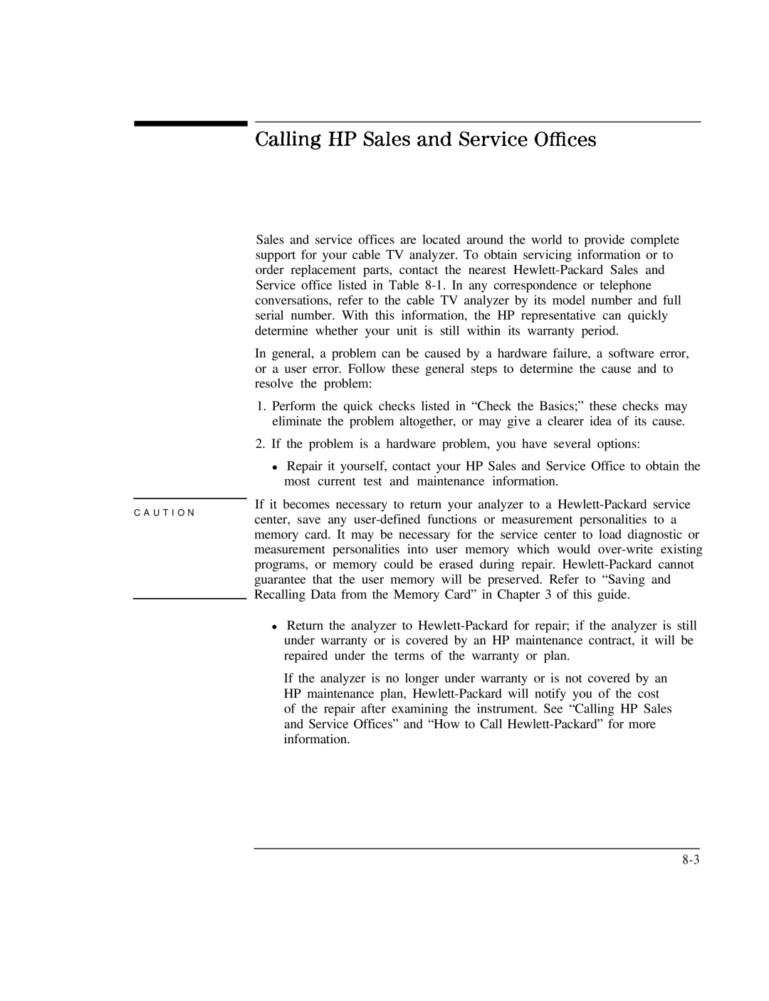 HP Cable Box 8591C manual Calling HP Sales and Service Offices 