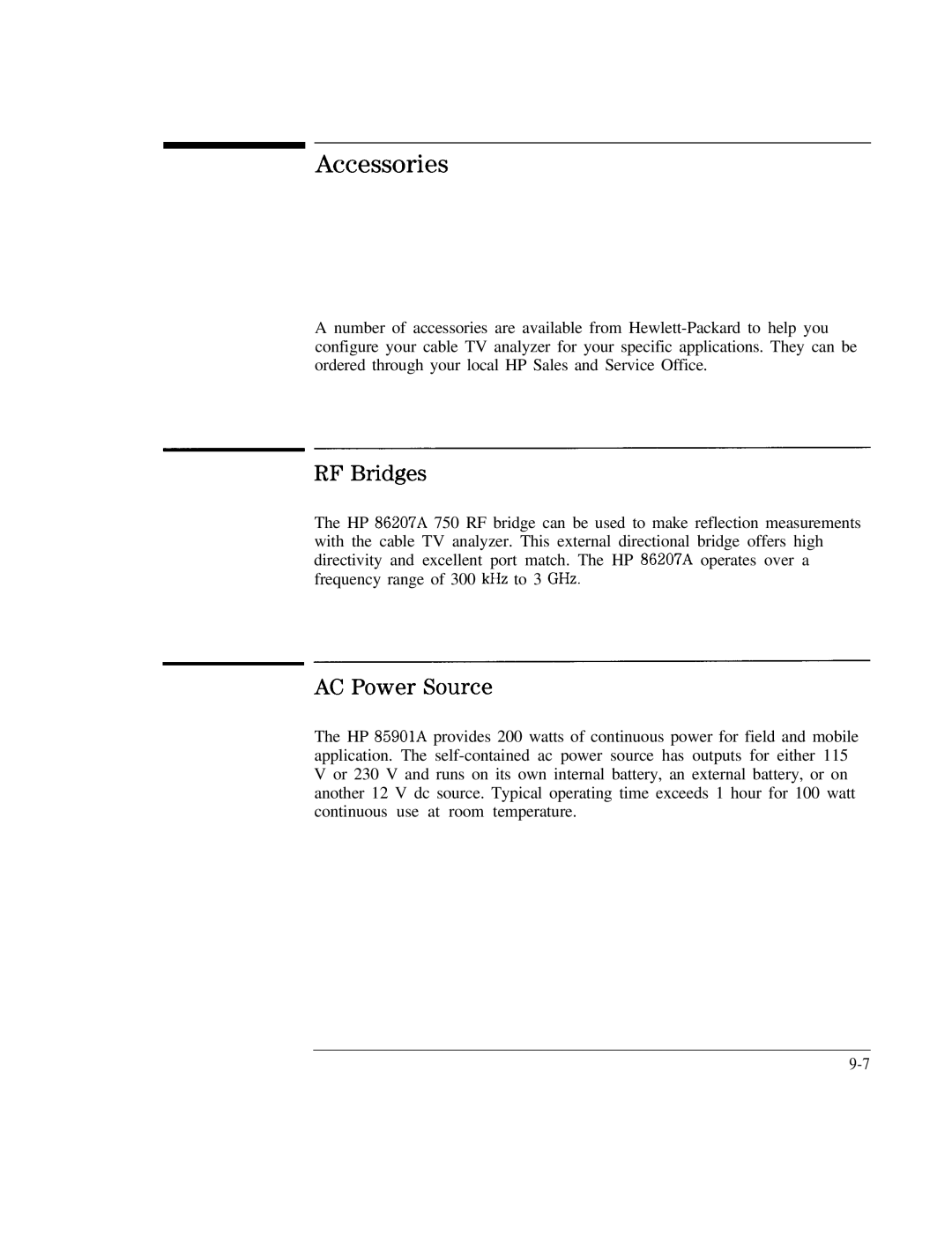 HP Cable Box 8591C manual RF Bridges, AC Power Source 