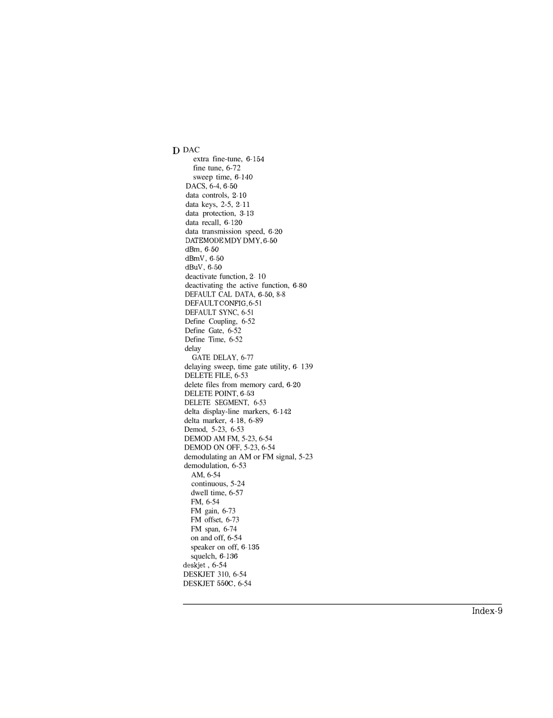 HP Cable Box 8591C manual Index-9, Dac 