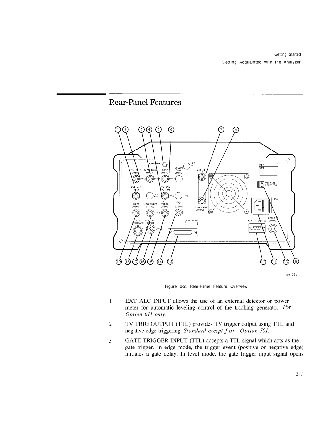 HP Cable Box 8591C manual Rear-Panel Features, Option 011 only 