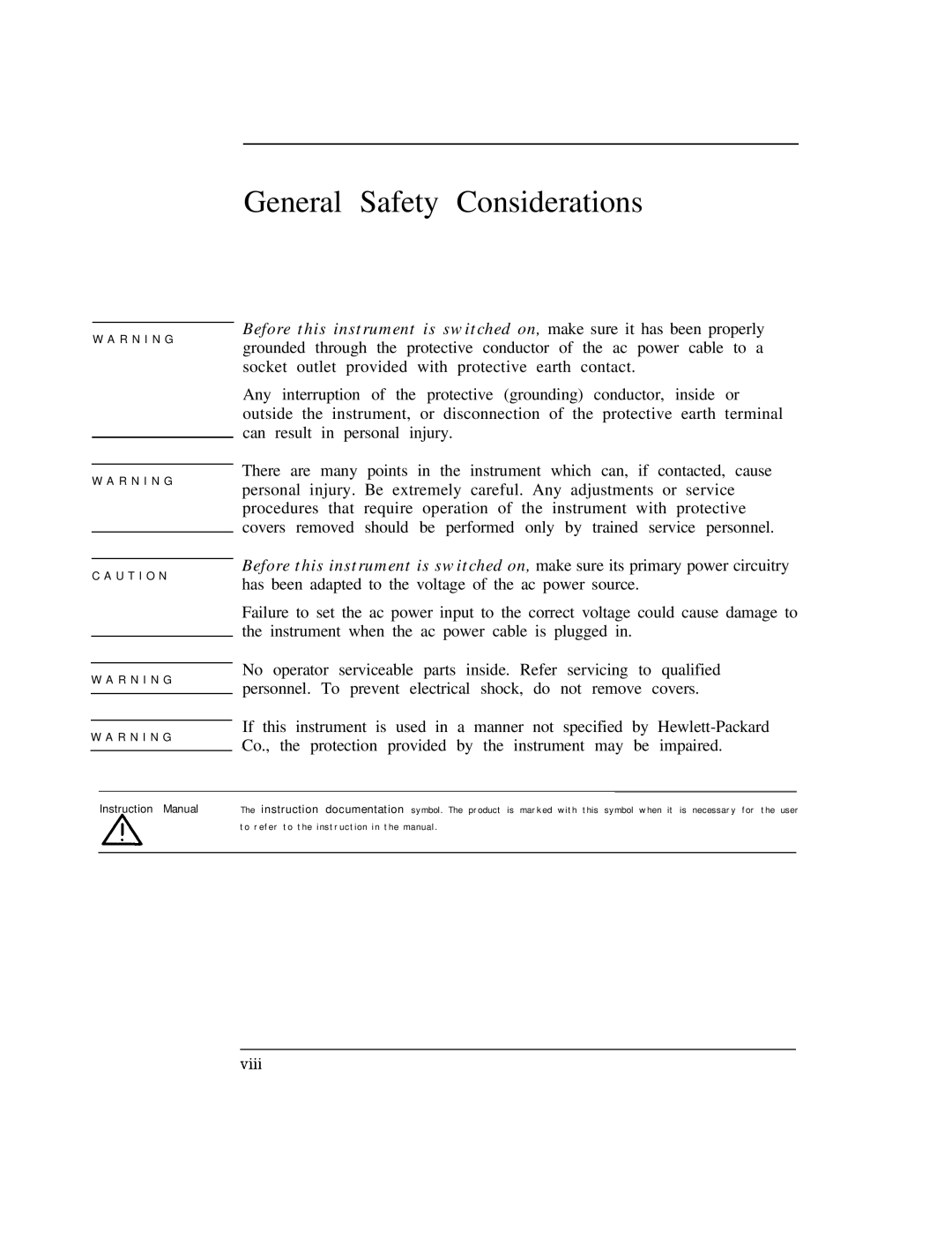 HP Cable Box 8591C manual General Safety Considerations 