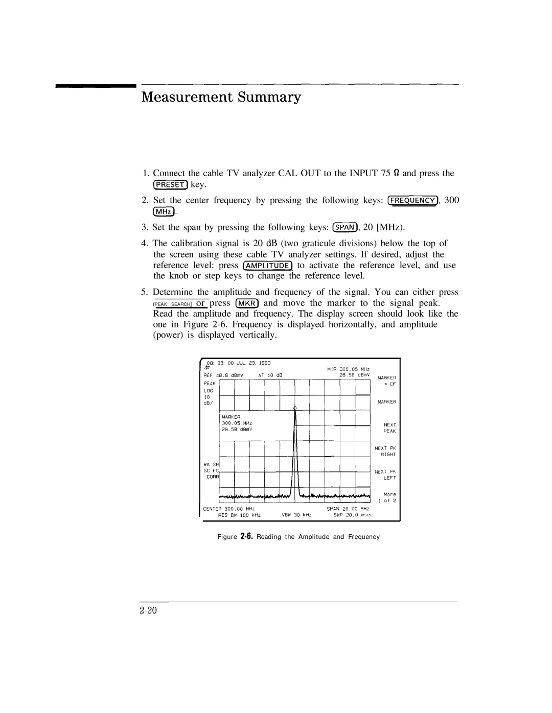 HP Cable Box 8591C manual Measurement Summary, Reading the Amplitude and Frequency 