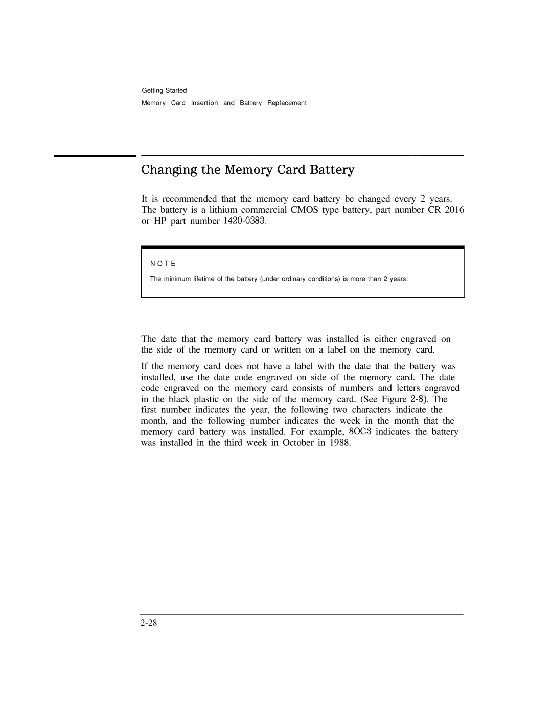 HP Cable Box 8591C manual Changing the Memory Card Battery 