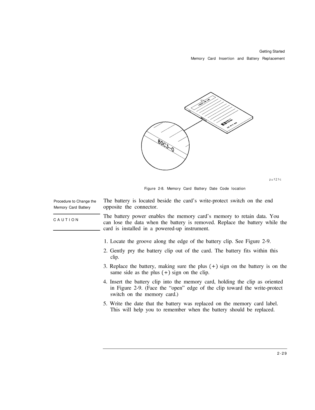 HP Cable Box 8591C manual Procedure to Change the Memory Card Battery 