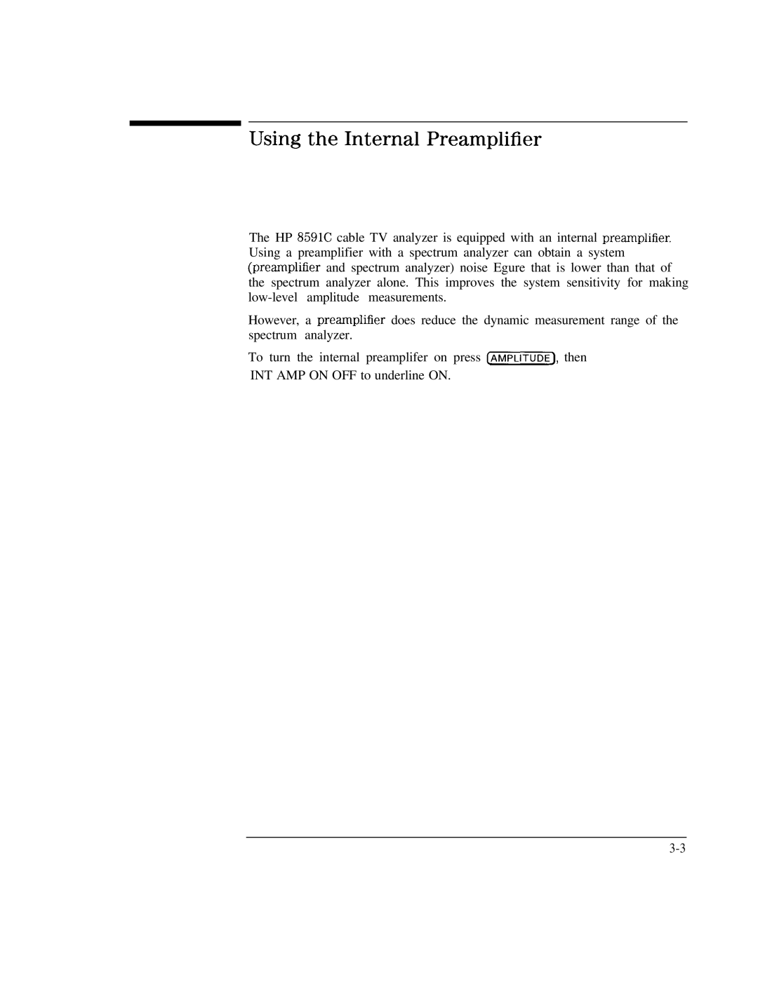 HP Cable Box 8591C manual Using the Internal Preamplifier 