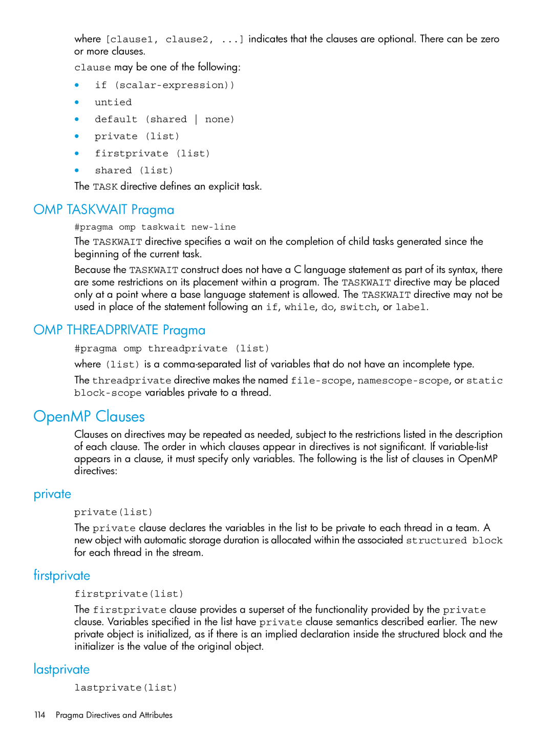 HP C/aC++ for PA-RISC Software manual OpenMP Clauses 