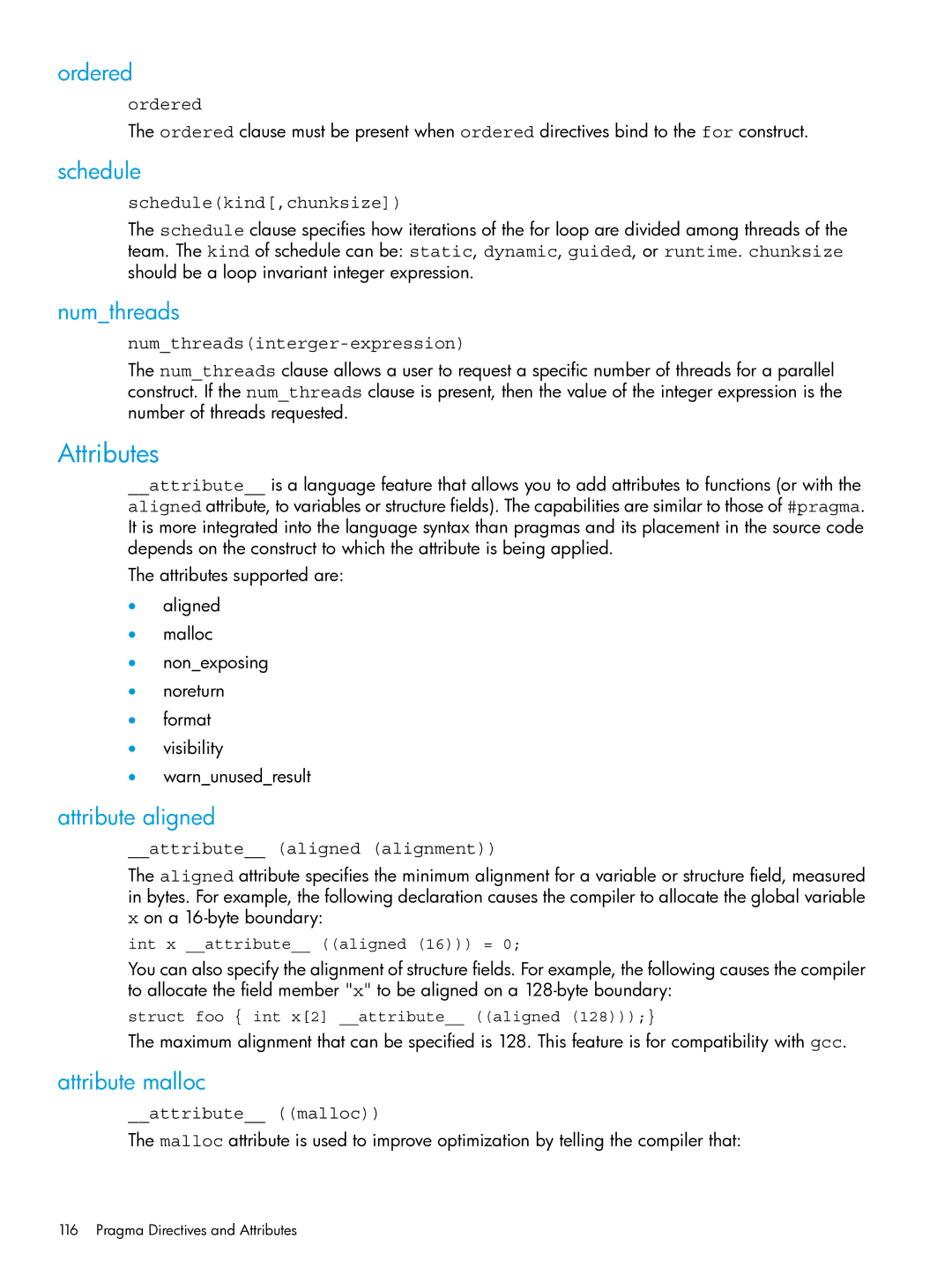 HP C/aC++ for PA-RISC Software manual Attributes 