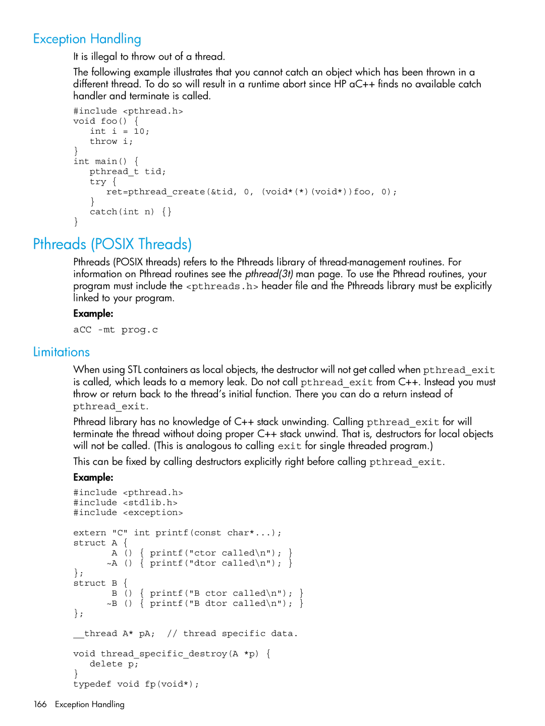 HP C/aC++ for PA-RISC Software manual Pthreads Posix Threads, Exception Handling, ACC -mt prog.c 