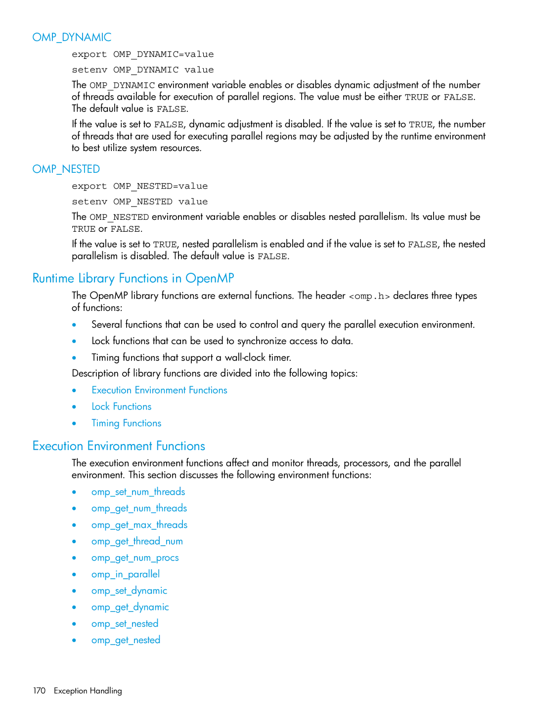 HP C/aC++ for PA-RISC Software manual Runtime Library Functions in OpenMP, Execution Environment Functions 