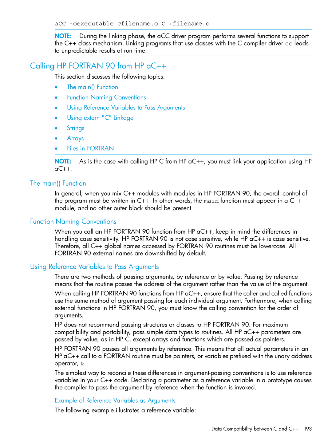 HP C/aC++ for PA-RISC Software manual Calling HP Fortran 90 from HP aC++, Function Naming Conventions 