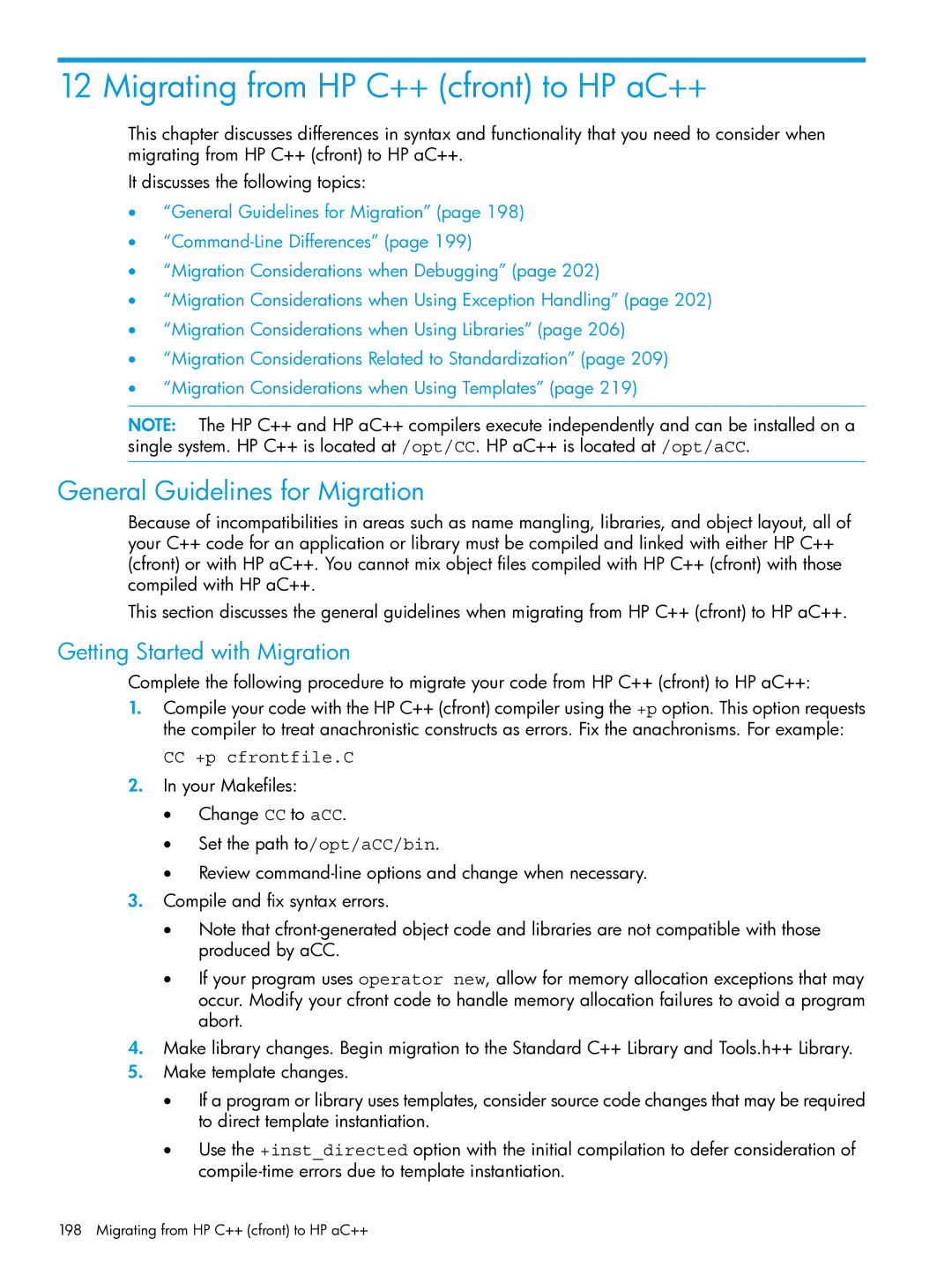 HP C/aC++ for PA-RISC Software manual Migrating from HP C++ cfront to HP aC++, General Guidelines for Migration 