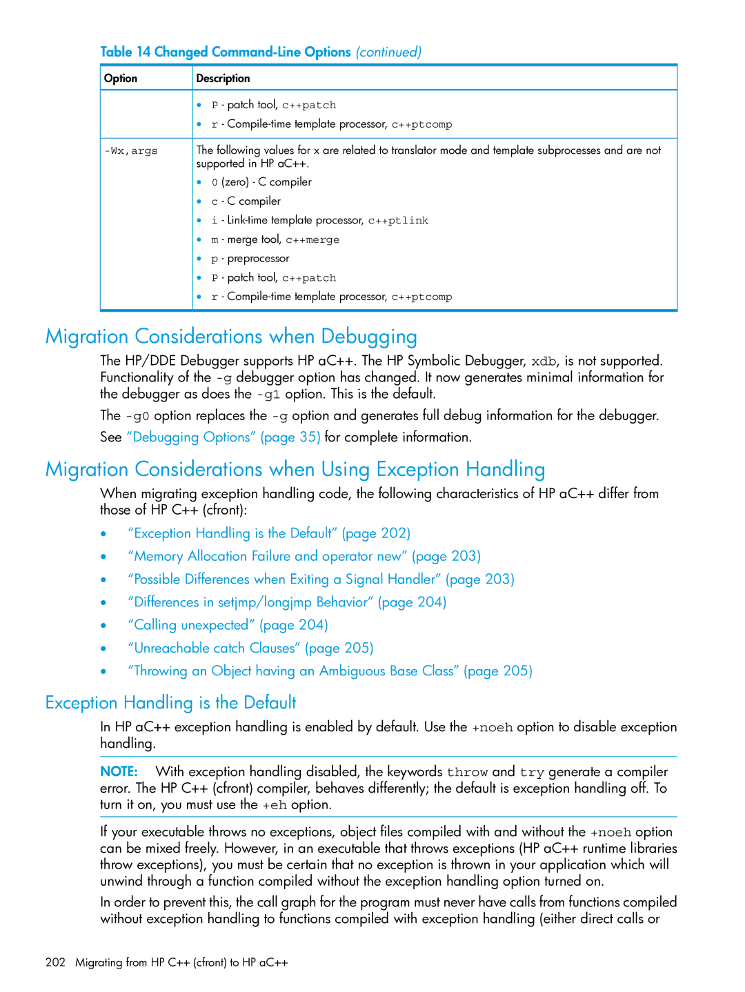 HP C/aC++ for PA-RISC Software manual Migration Considerations when Debugging, Exception Handling is the Default 