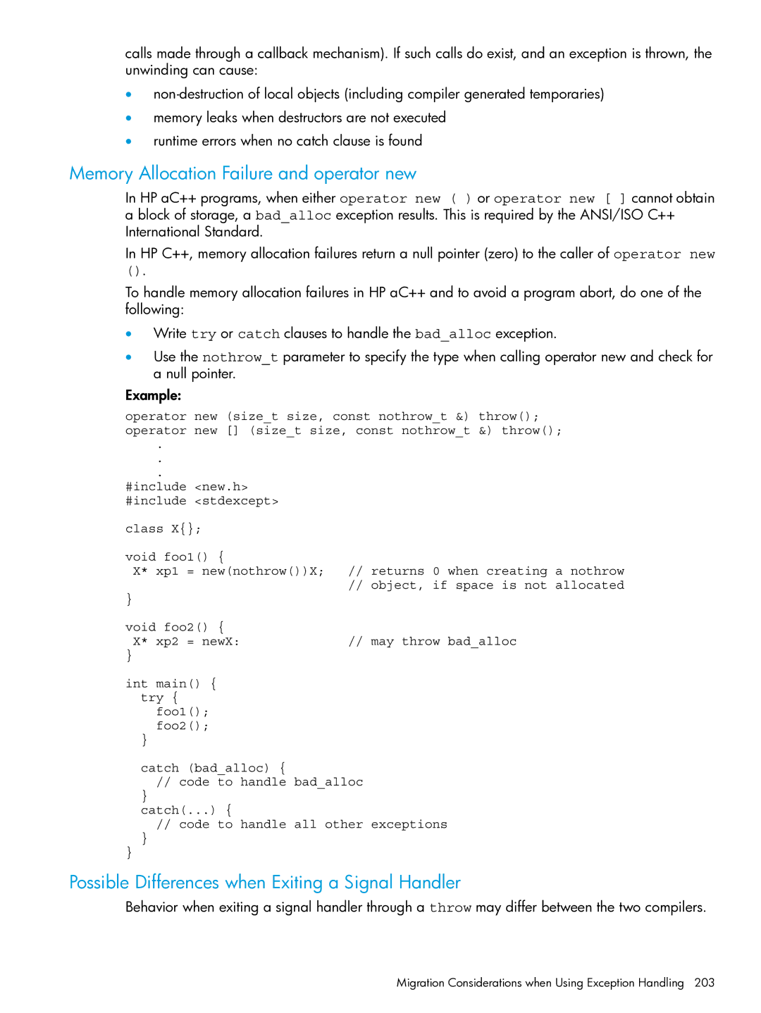 HP C/aC++ for PA-RISC Software manual Memory Allocation Failure and operator new 