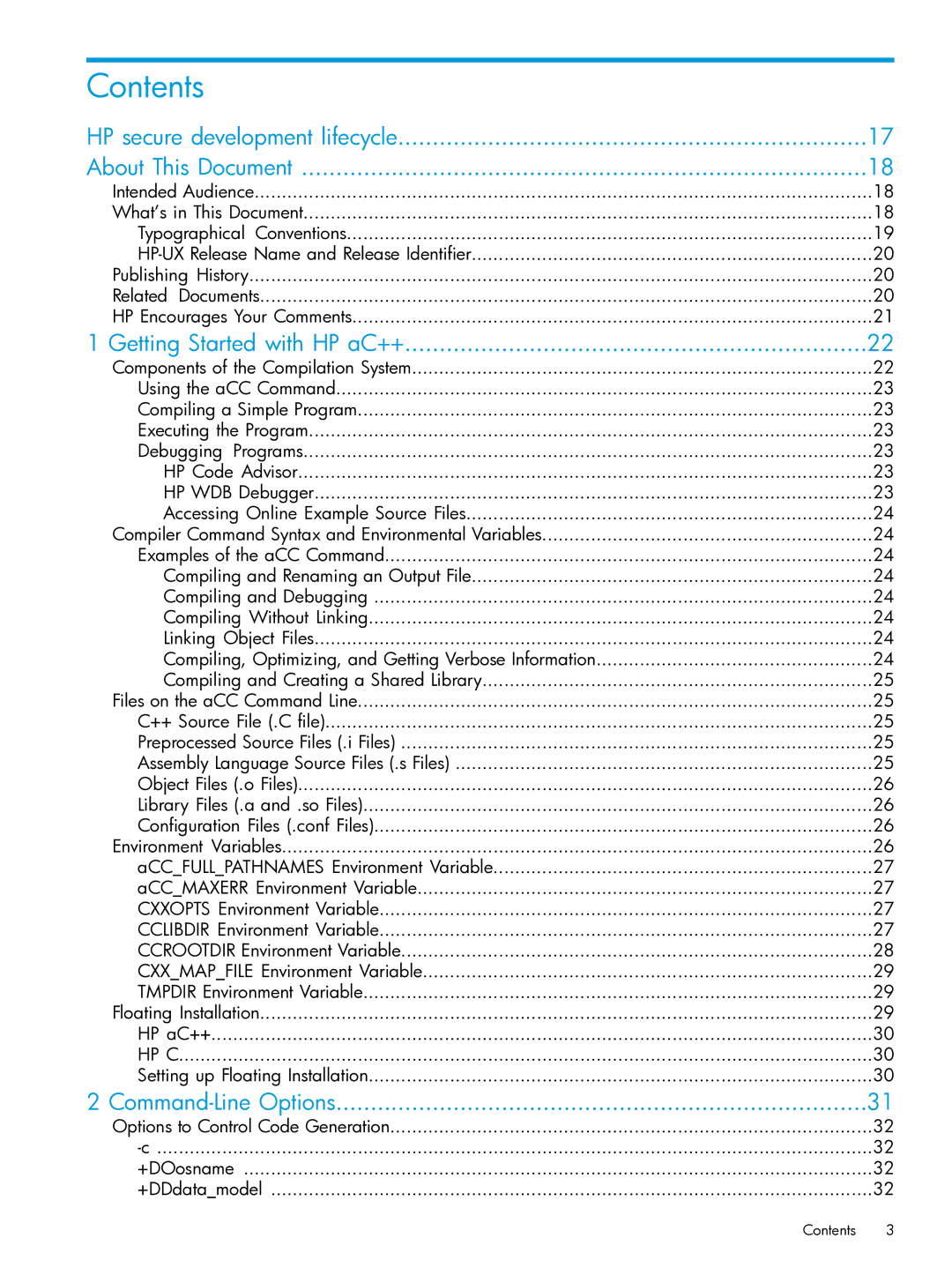 HP C/aC++ for PA-RISC Software manual Contents 