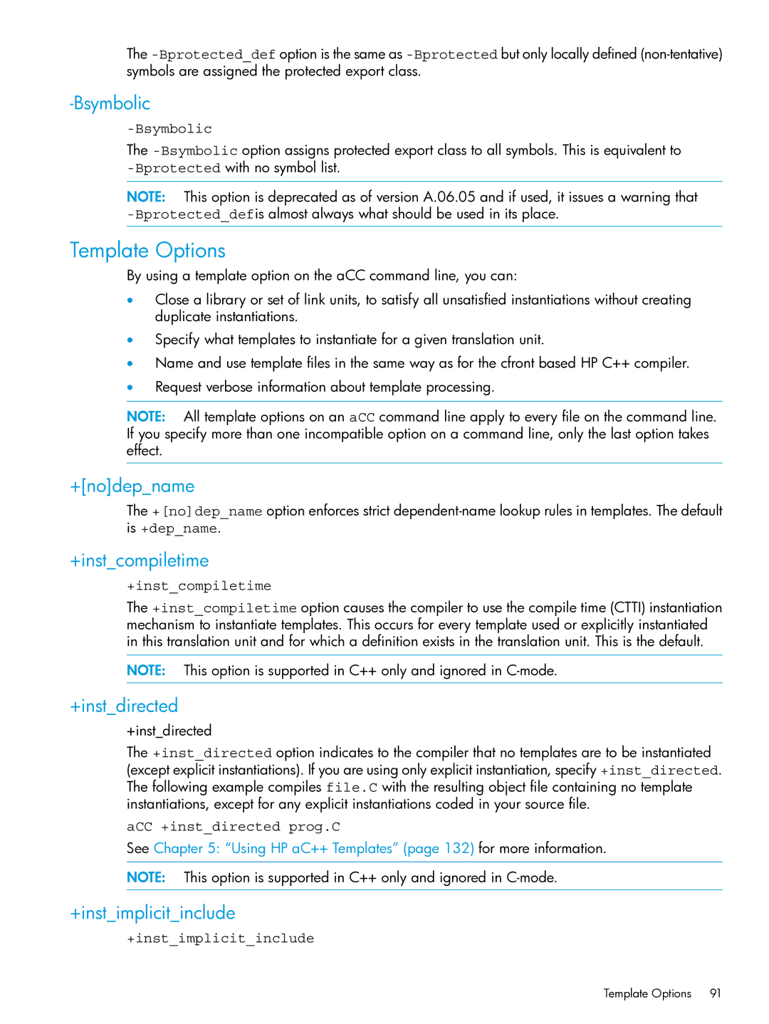 HP C/aC++ for PA-RISC Software manual Template Options 