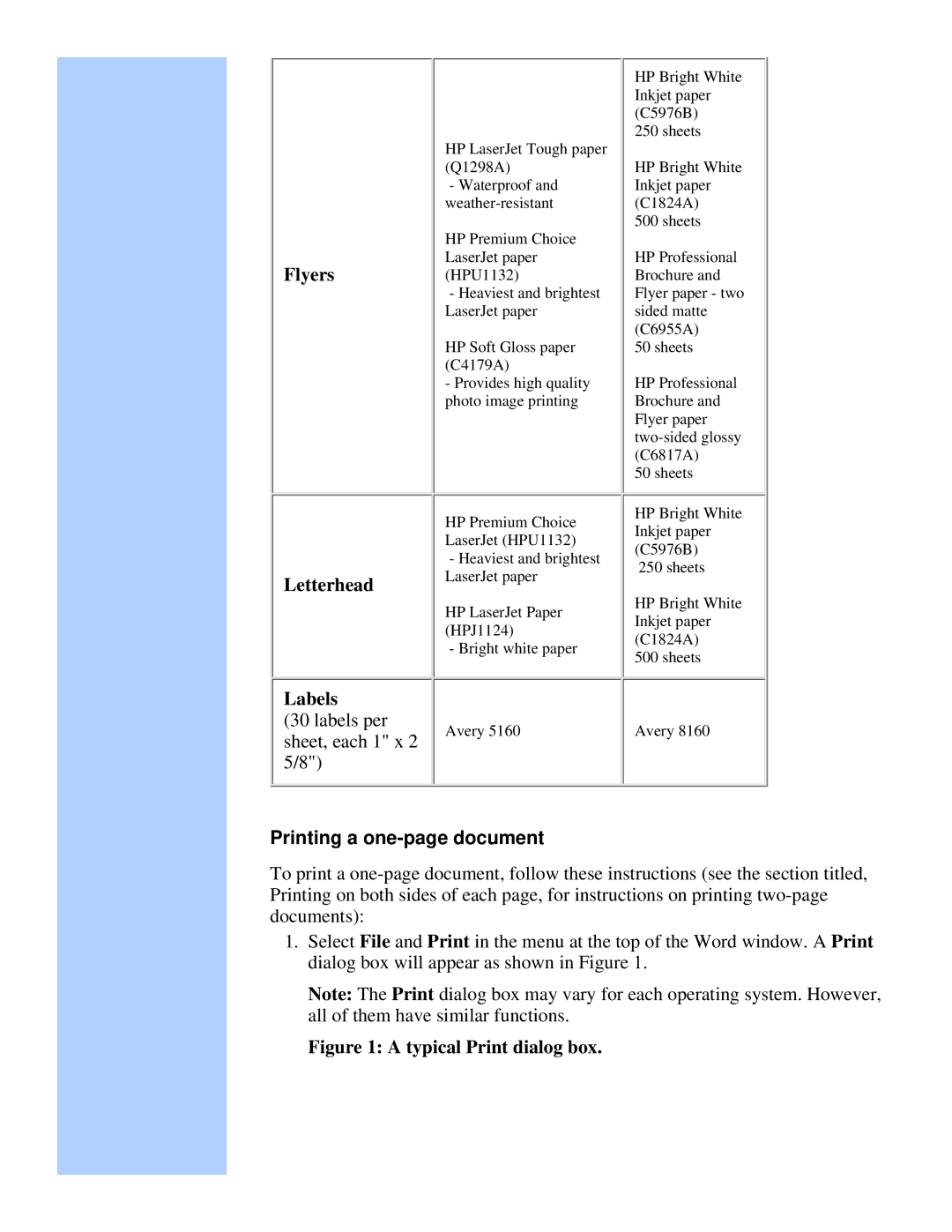 HP Camera Real Estate Software manual Flyers Letterhead, Printing a one-page document 