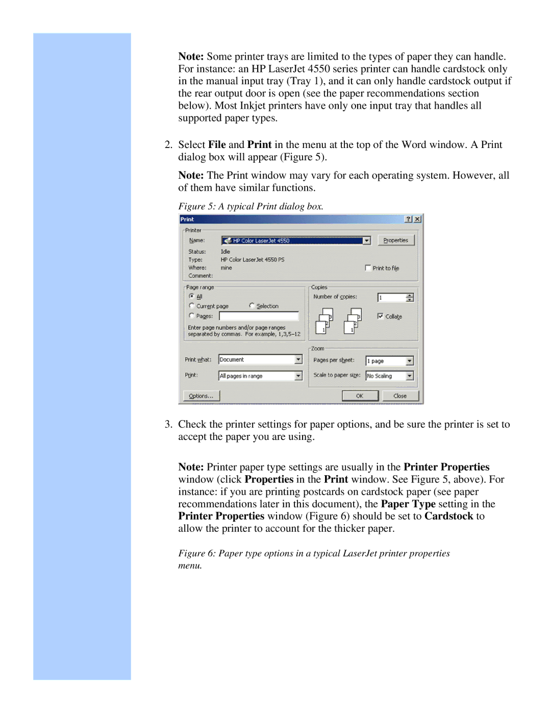 HP Camera Real Estate Software manual Typical Print dialog box 