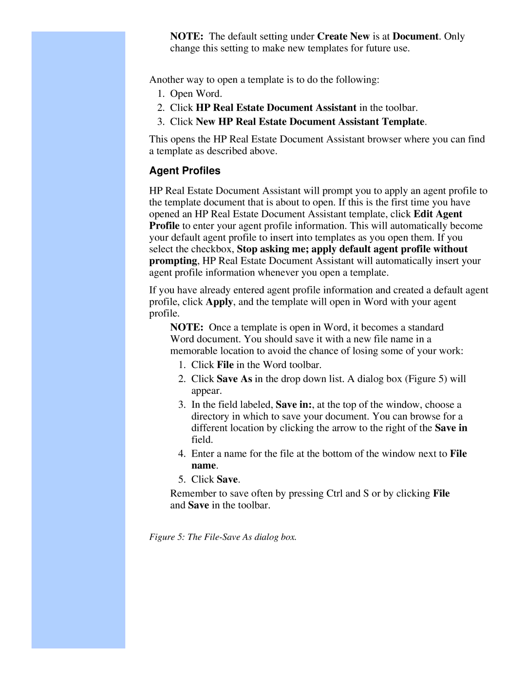 HP Camera Real Estate Software manual Agent Profiles, File-Save As dialog box 