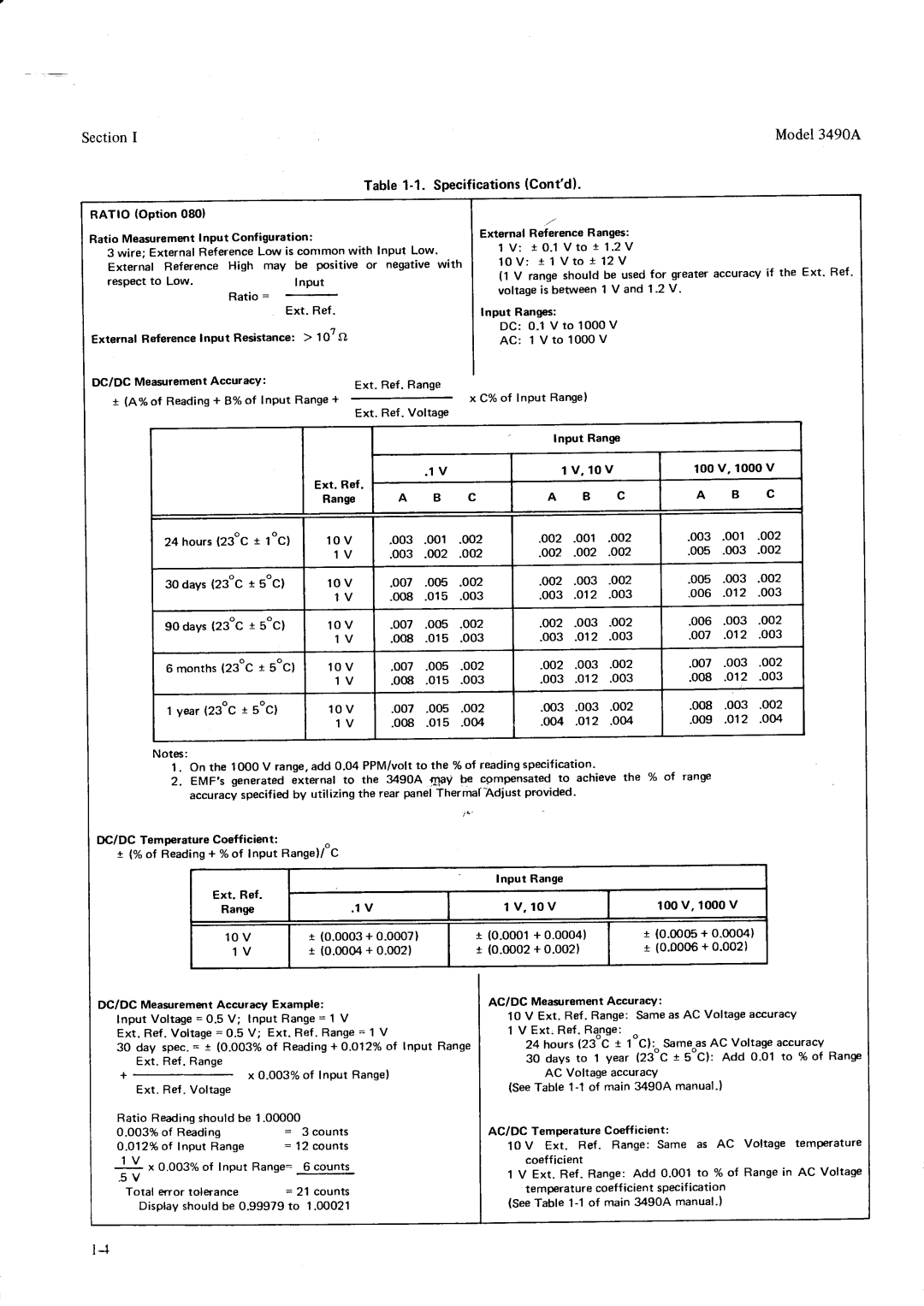 HP Car 3490A manual Contd Specifications, Oo7 .005 .0m, 8 1 5 0, O07 .oo5, 008 .015, 100v 