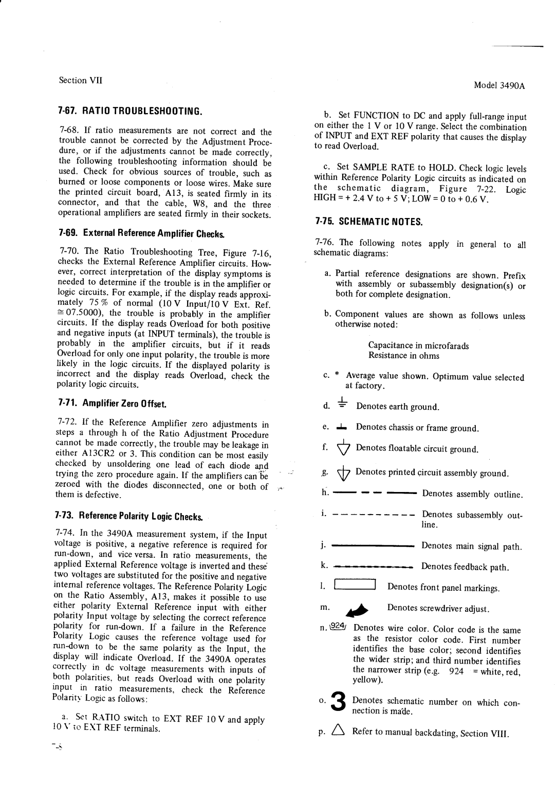 HP Car 3490A manual Ratio.Tboubleshooting, AmplifierZerc0ffset, 75SCHEMATIC.NOTES 