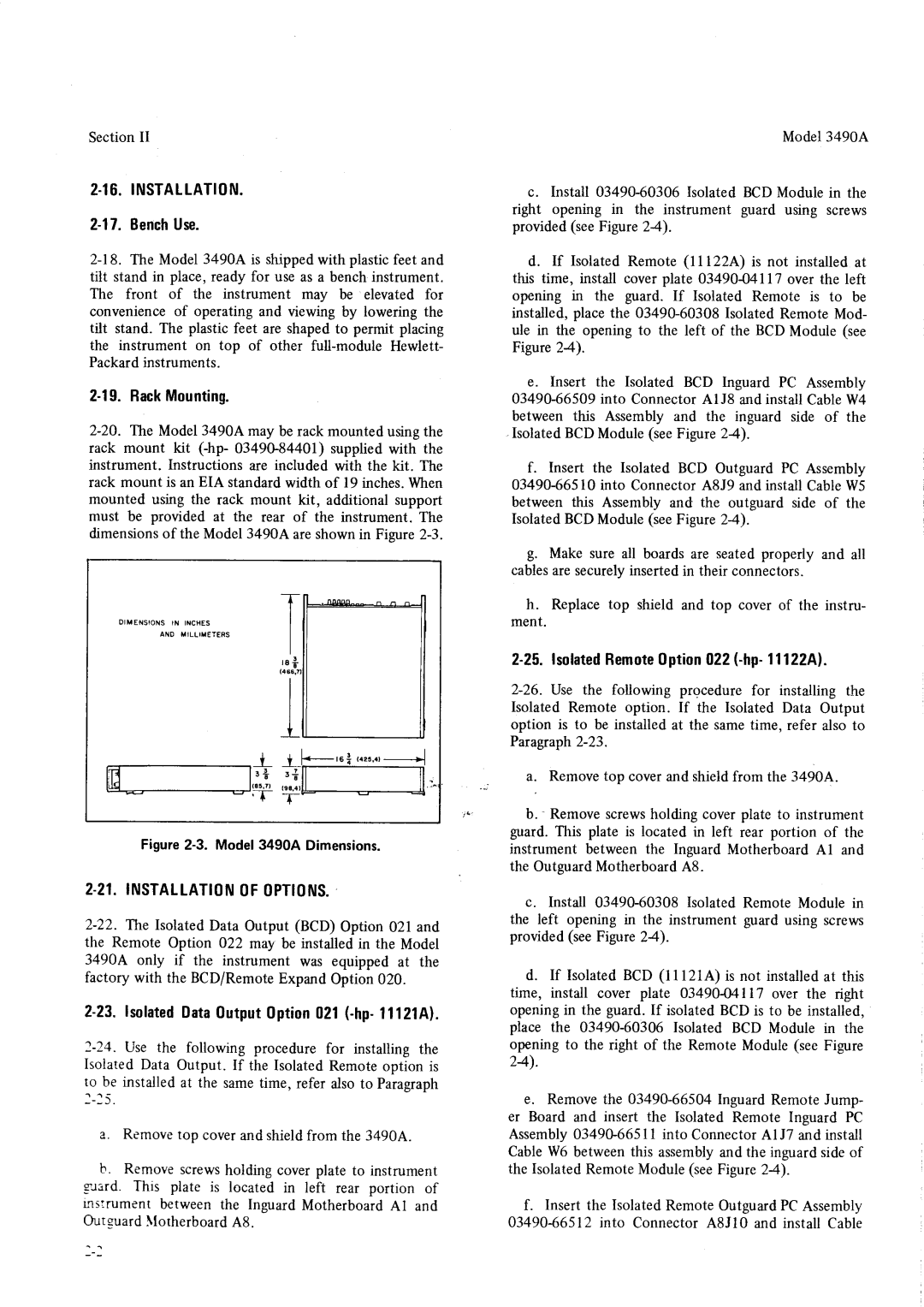 HP Car 3490A manual BenchUse, Installation.Ofoptions, LsolatedData0utput0ption021-hp-111ZlAl 