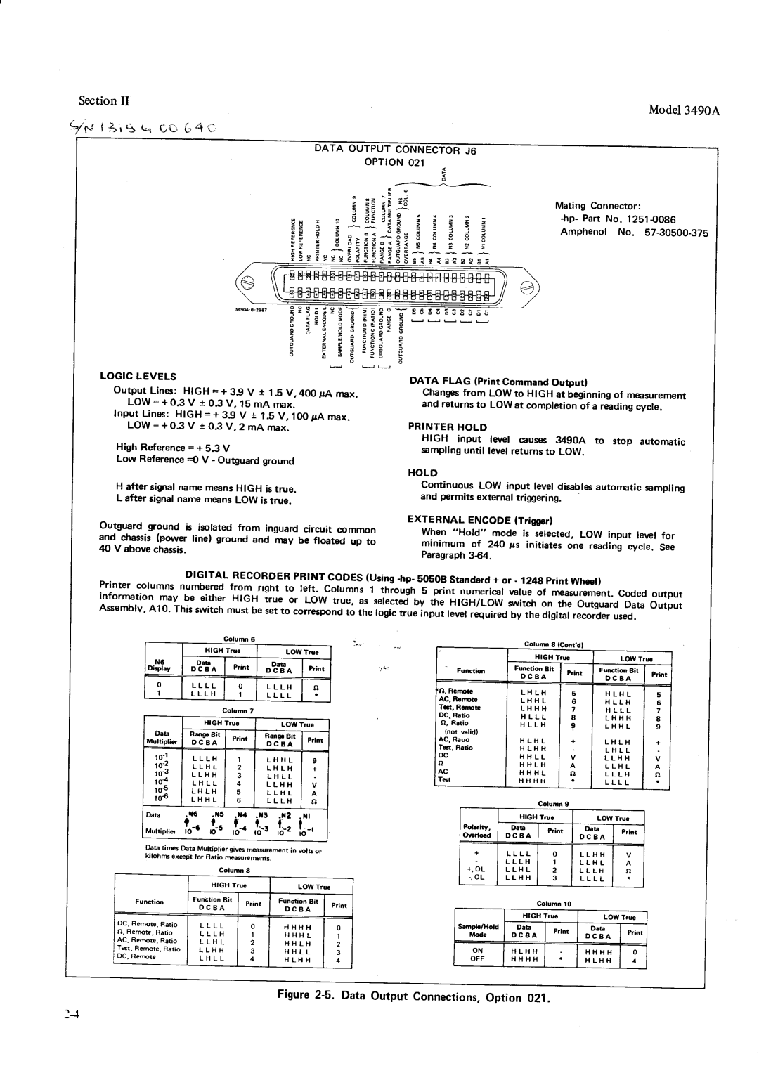 HP Car 3490A manual Fc ö, SectionII Model34904 7N i 3i -s t** JrJü,1t, OPTtoN021 