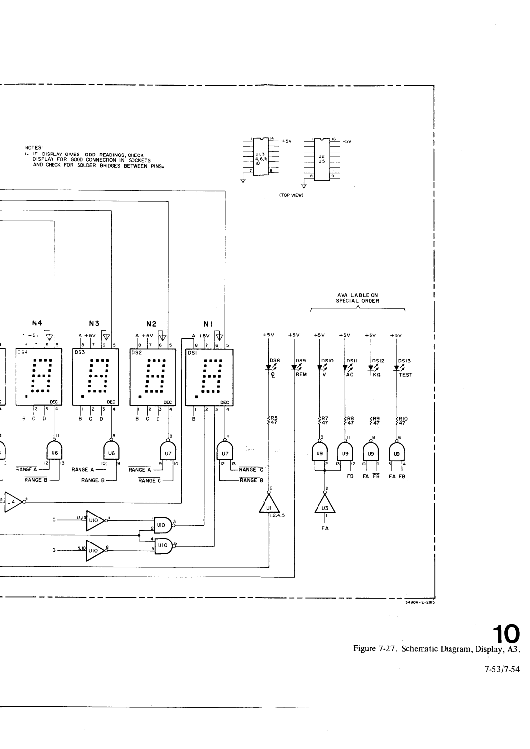 HP Car 3490A Io*F, S3l7-s4, Figwe 7-27. SchematicDiagram,Display, A3, Ra FE FA FB, A I L a B L EO N E C I a LO R D E R 