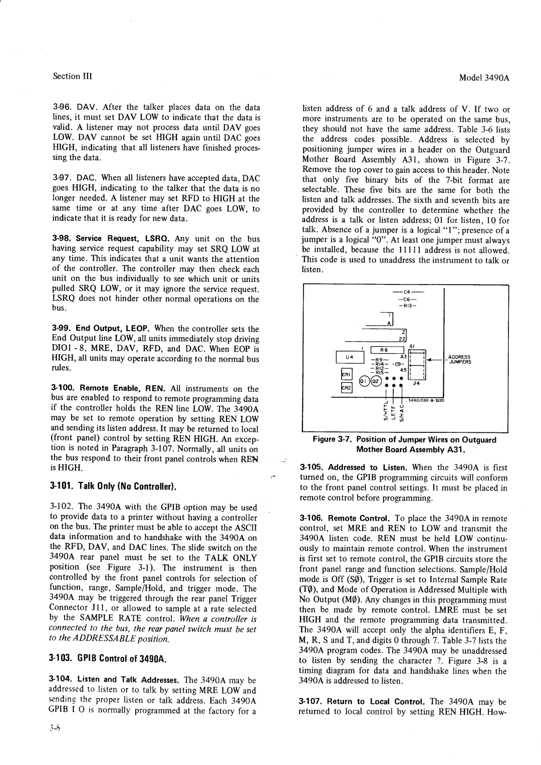 HP Car 3490A manual 101Talk.0nlyNoController, 103GPIB.Controlof3490A, RÄi+ -cg- lL, L l 