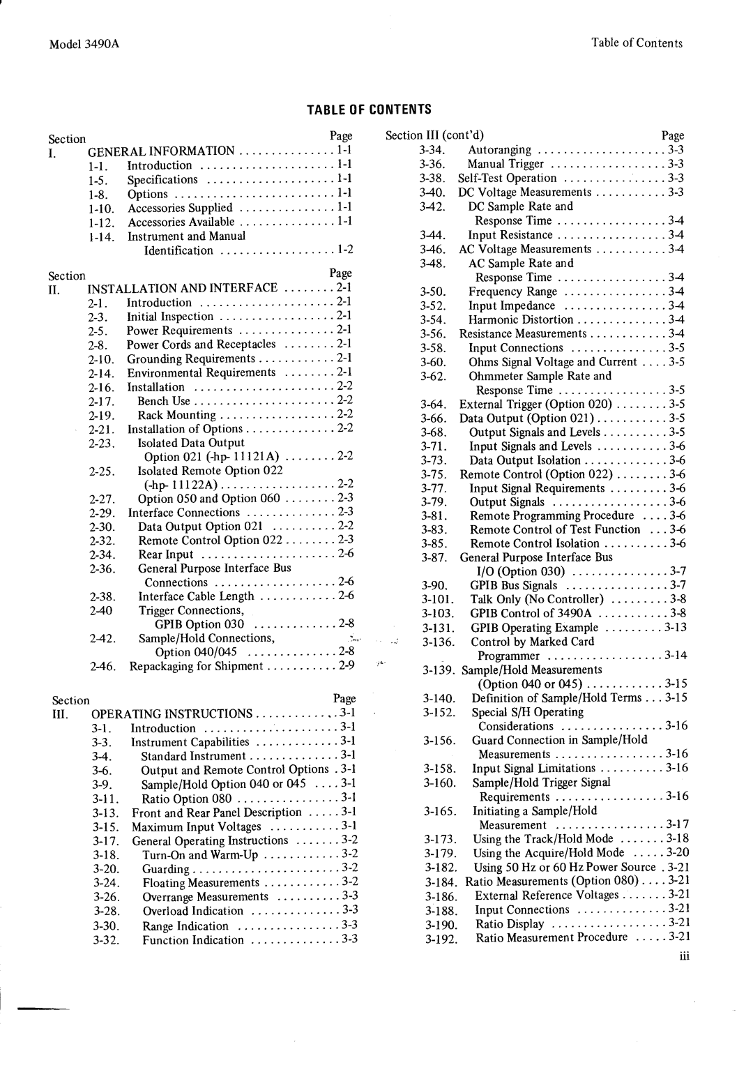 HP Car 3490A manual Tableofcontents 