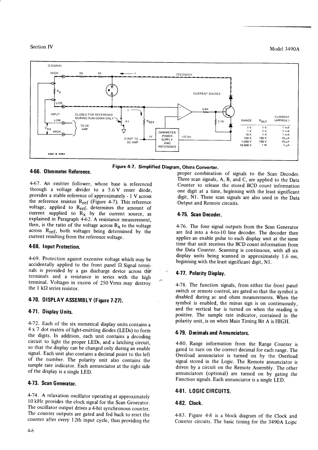 HP Car 3490A HmmeterReference, InputProtection, +70 ISPLAYASSEMBLYFigure, DisplayUnits, DecimalsandAnnunciators, Clock 