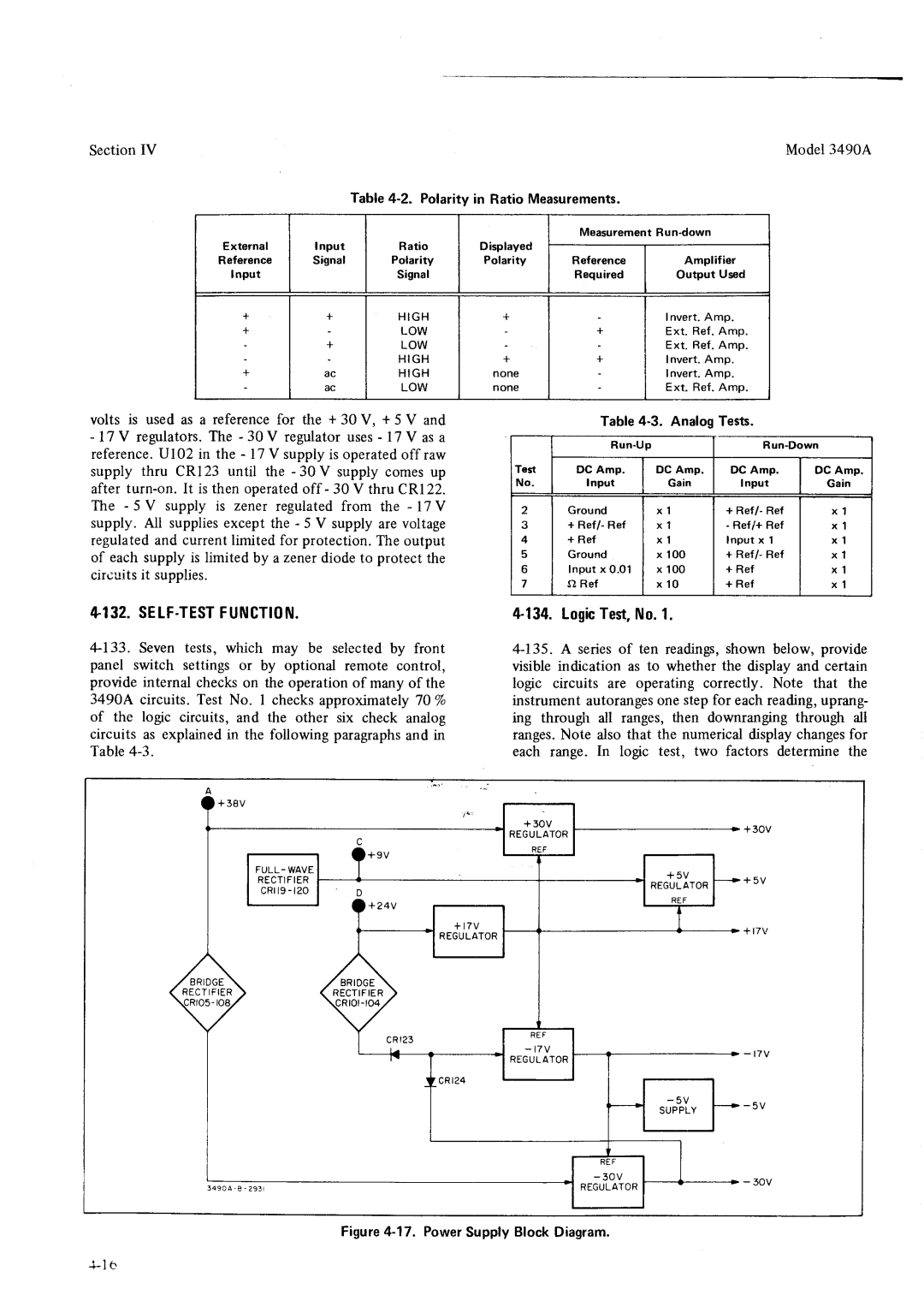 HP Car 3490A manual +I32 . Self . Testfunction, 134Logic.Test,No.l, Polarityin Ratio Measurements, G H, Low 