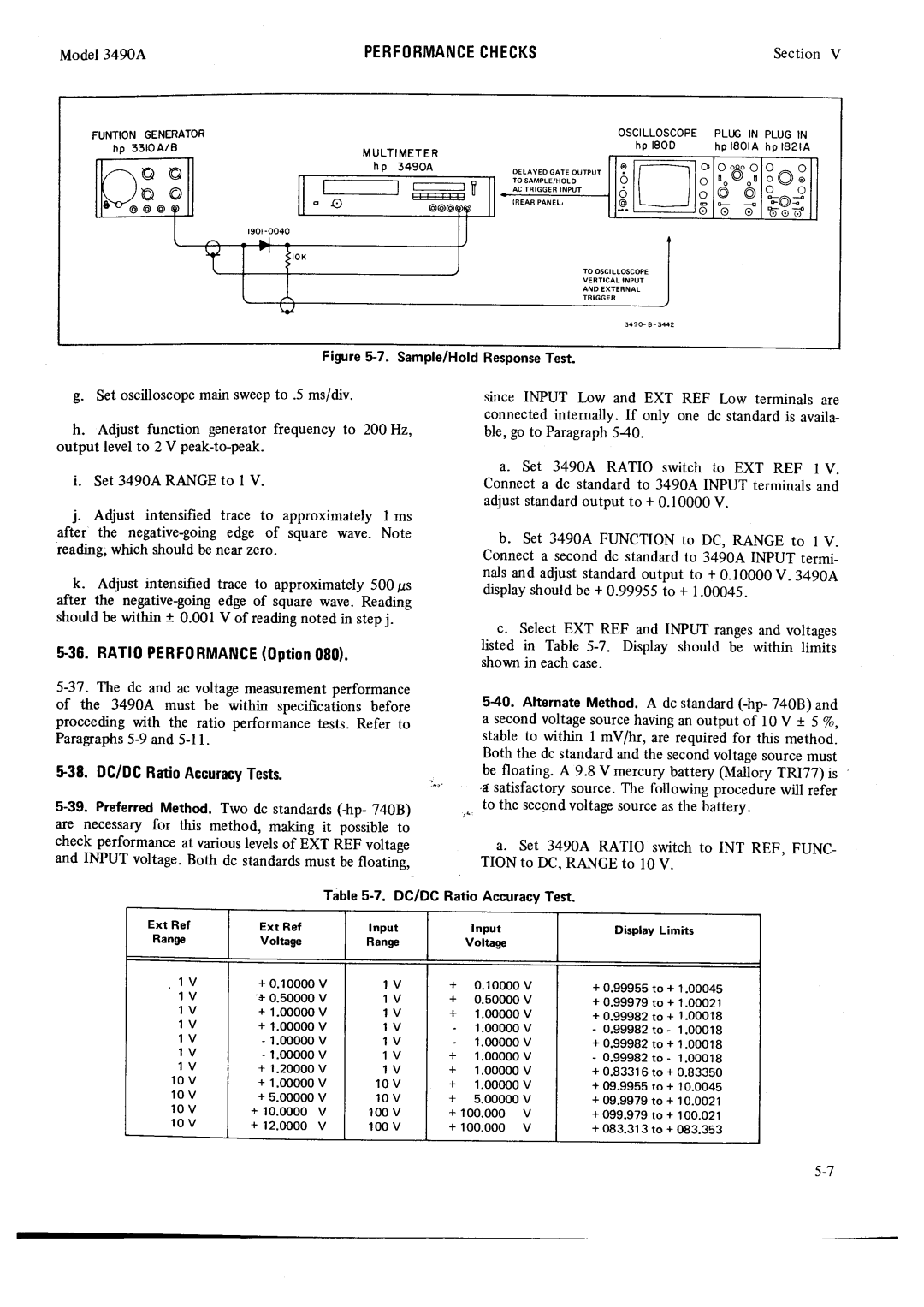 HP Car 3490A manual Perfohmancechecks, RATI0PEBF0BMANCE0ption 080, $38. DC/DCRatioAccuracyTests, + 100.000 